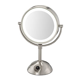 Conair - Conair® LED Lighted Vanity Mirror - Front View - Satin Nickel