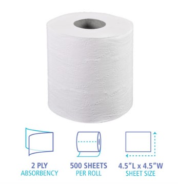 Boardwalk - 2-Ply Toilet Tissue, Septic Safe, White, 4.5 x 4.5, 500 Sheets per Roll, 96 Rolls per Carton_3