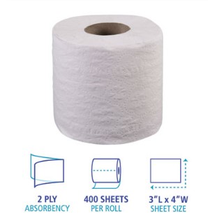 Boardwalk - 2-Ply Toilet Tissue, Septic Safe, White, 400 Sheets per Roll, 96 Rolls per Carton_3