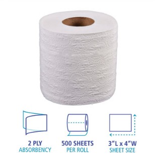 Boardwalk - 2-Ply Toilet Tissue, Standard, Septic Safe, White, 4 x 3, 500 Sheets_3