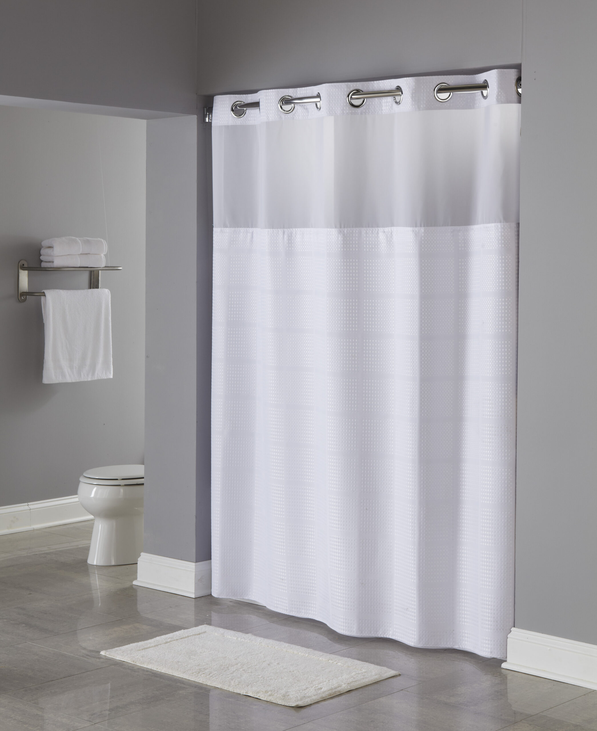 Hookless Alexandria Shower Curtain White 71″ x 77″ Sheer Poly