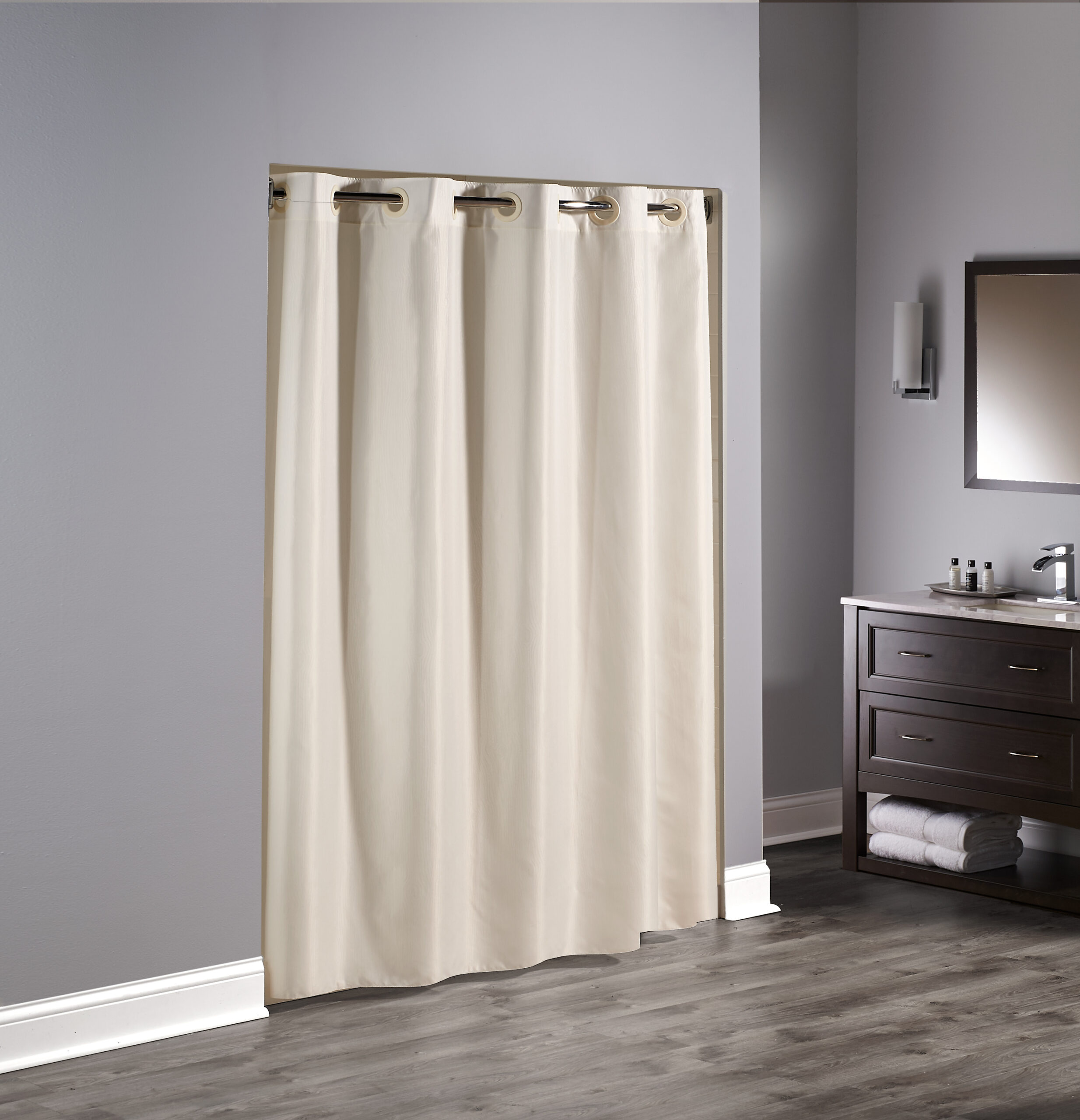Hookless Embossed Moire Shower Curtain Beige 71″ x 74″ No