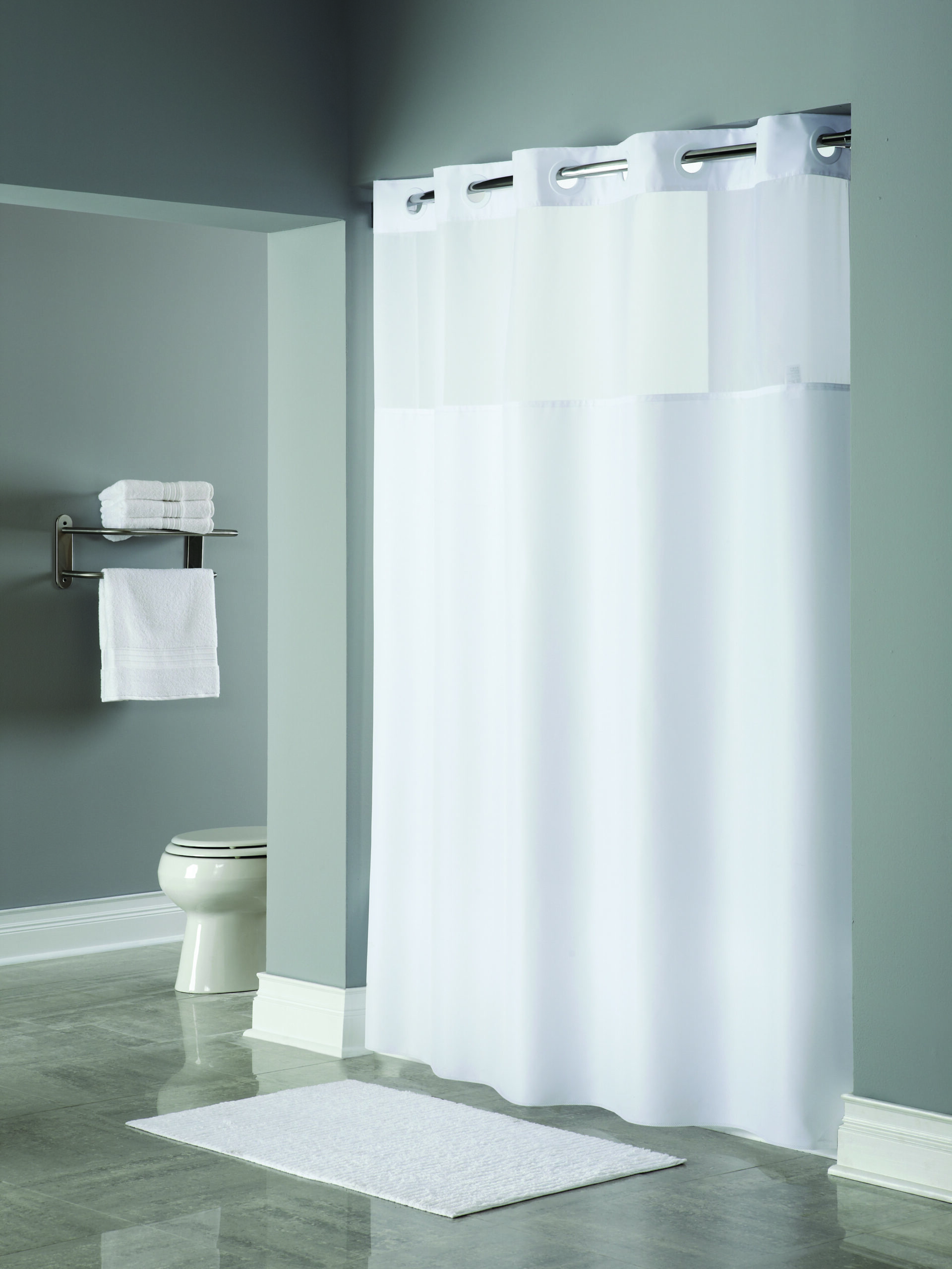 Hookless Mystery Shower Curtain Beige 71″ x 74″ Sheer Poly