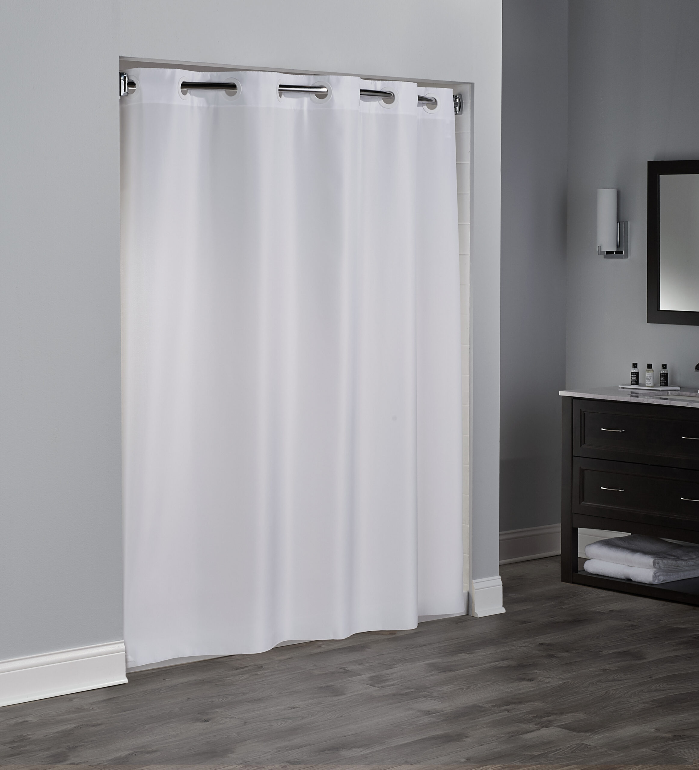 Hookless Plainweave Shower Curtain White Poly 71″ x 74″ No